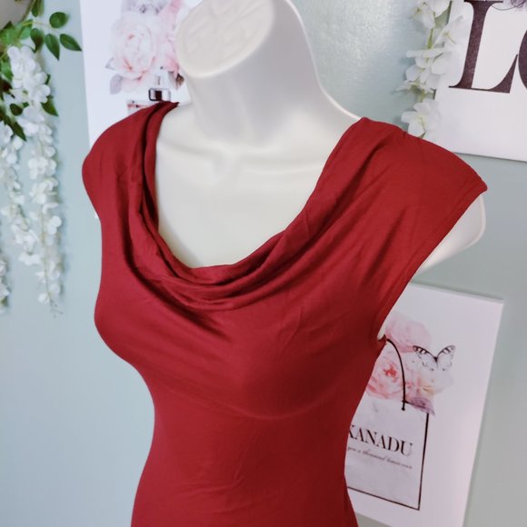 Draped Cowl Neck, Sleeveless, Lace inset back panel, Hip sides ruched blouse - Picture 2 of 7